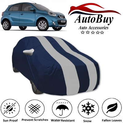 AutoBuy Car Cover For Nissan Micra Active (With Mirror Pockets)(White, Blue)