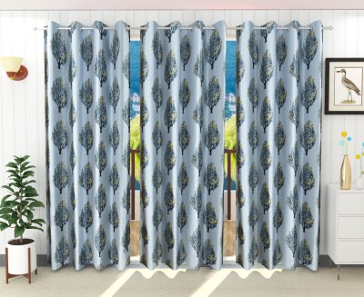 Stella Creations 274 cm (9 ft) Polyester Blackout Long Door Curtain (Pack Of 3)(Floral, Grey)
