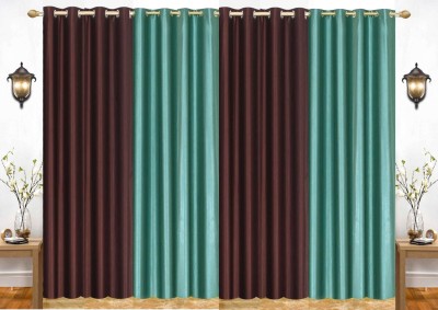 India Furnish 153 cm (5 ft) Polyester Semi Transparent Window Curtain (Pack Of 4)(Plain, Aqua & Brown)