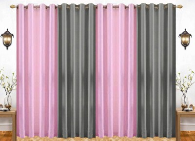 India Furnish 153 cm (5 ft) Polyester Semi Transparent Window Curtain (Pack Of 4)(Plain, Grey & Baby Pink)