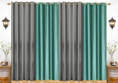 India Furnish 153 cm (5 ft) Polyester Semi Transparent Window Curtain (Pack Of 4)(Plain, Aqua & Grey)