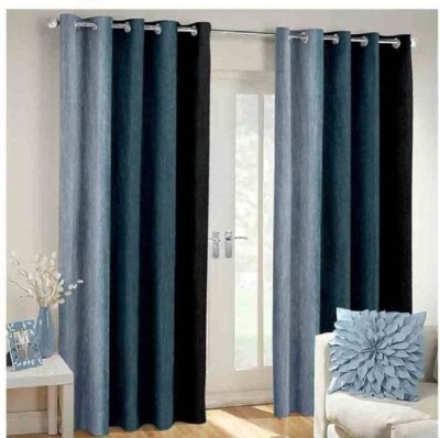 Styletex 151 cm (5 ft) Polyester Semi Transparent Window Curtain (Pack Of 2)(Striped, Black)