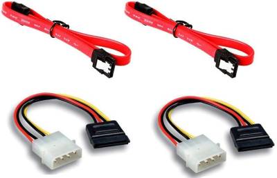 Wizzo Power Sharing Cable 0.07 m (Pack of 2+2) SATA III (Sata 3) Data Cable with Locking Latch + 4 Pin Molex to 15 Pin Power Cable Combo for Internal Hard Disk Drive, HDD, SSD & DVD Writer