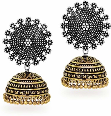 Haniya German Silver Dual Tone Oxidized Two Tone Round studs party wear bollywood style Designer jhumka Earrings women Brass Jhumki Earring