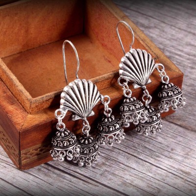 Haniya German Silver Oxidised hook drop party wear bollywood style Designer jhumka Earrings women German Silver Jhumki Earring