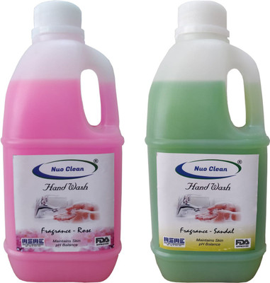 nuo clean Handwash Combo pack of 2 |( 2 x 1)Litres| Rose and Sandal Hand Wash Bottle(2 x 1 L)