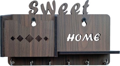 Aquatic Craft Wall Shelf Sweet MH-(DB) Wood Key Holder(6 Hooks, Brown)