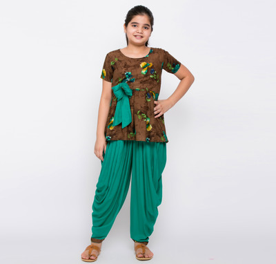 TINY TOON Girls Casual Kurta and Patiala Set(Green Pack of 1)