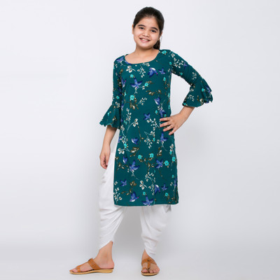 TINY TOON Girls Casual Dhoti & Kurta Set(Dark Green Pack of 1)