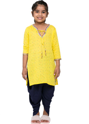 TINY TOON Girls Casual Dhoti & Kurta Set(Yellow Pack of 1)