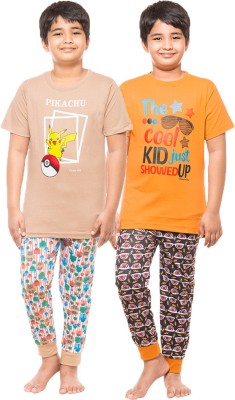 Jingo Kids Nightwear Boys Printed Cotton(Beige Pack of 2)