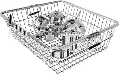 KEEPWELL Dish Drainer Kitchen Rack Steel High Grade Stainless Steel Dish Drainer / Utensil Drainer Kitchen Rack / Bartan Basket / Utensil Drying Rack (Big)