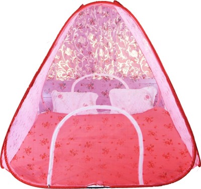 RIDDHI Polyester Adults Washable floralprintedtent7X7_red Mosquito Net(Red, Tent)