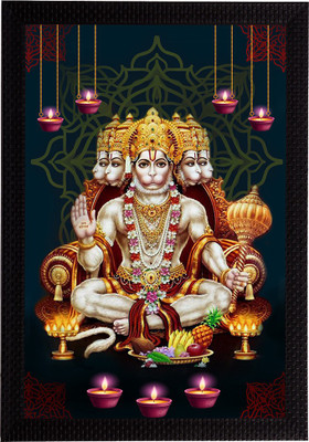 eCraftIndia Panch Mukhi Lord Hanuman Matt Texture UV Art Framed Ink 14 inch x 10 inch Painting(With Frame)