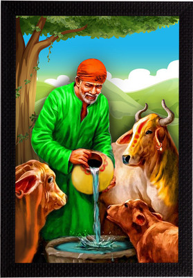 eCraftIndia Sai Baba Matt Texture UV Art Framed Ink 14 inch x 10 inch Painting(With Frame)