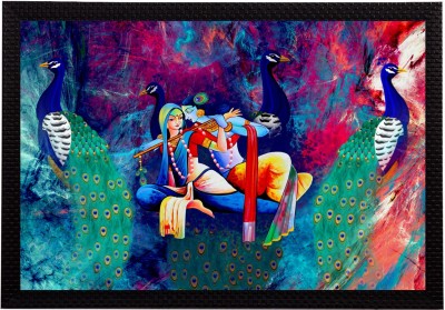 eCraftIndia Lord Krishna Matt Texture UV Art Framed Ink 10 inch x 14 inch Painting(With Frame)