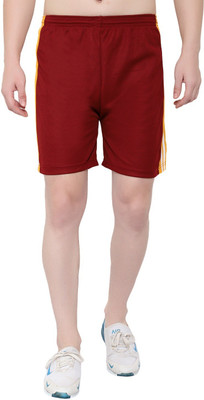 Zonecart Striped Men Maroon Sports Shorts