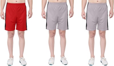 OORA Solid Men Grey, Red, Grey Sports Shorts