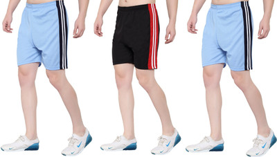 Zonecart Striped Men Black, Blue, Blue Gym Shorts