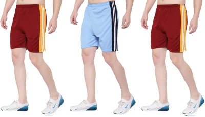 Zonecart Striped Men Blue, Maroon, Maroon Gym Shorts