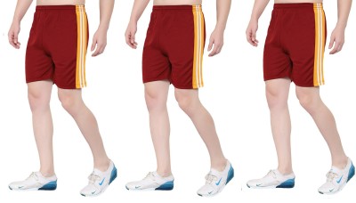 Zonecart Striped Men Maroon, Maroon, Maroon Gym Shorts