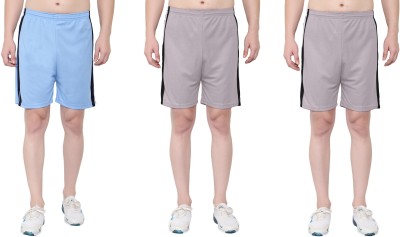 Zonecart Striped Men Grey, Blue Gym Shorts