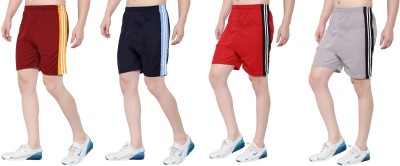 Zonecart Striped Men Maroon, Dark Blue, Red, Grey Gym Shorts