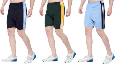 Zonecart Striped Men Green, Dark Blue, Blue Gym Shorts
