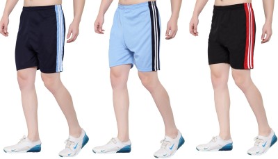 Zonecart Striped Men Black, Blue, Dark Blue Gym Shorts