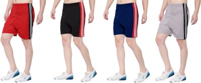 Zonecart Striped Men Black, Red, Grey, Light Blue Gym Shorts