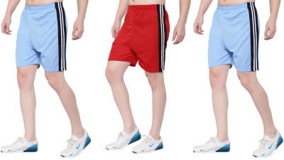 OORA Solid Men Blue, Blue, Red Sports Shorts