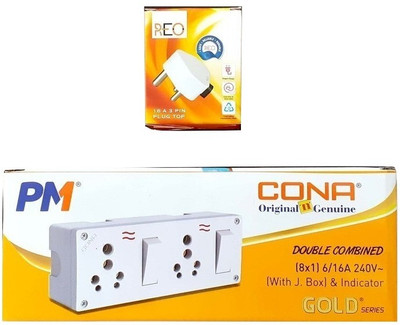 Cona Smyle Extension Board With long Wire 1.5 mm 3 Meter & 2 Combine Socket 6/16 Amp & 2 Switch 16 Amp 1 Havelss Top With Junction Box & Indicator 2  Socket Extension Boards(White, 3 m)