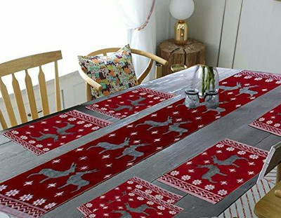 JiyanshDecor Rectangular Pack of 1 Table Placemat(Red, Cotton)