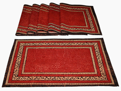 sriamjaipur Rectangular Pack of 6 Table Placemat(Green, Cotton)