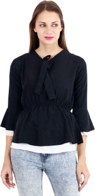 Shyammc Casual 3/4 Sleeve Solid Women Black Top