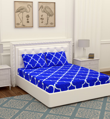 BEVI 204 TC Microfiber Double Printed Flat Bedsheet(Pack of 1, Blue)