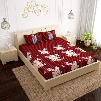 Pavo 300 TC Cotton King Printed Flat Bedsheet(Pack of 1, Maroon)