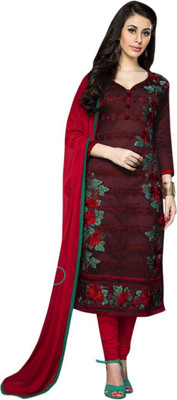 manvaa Cotton Blend Embroidered Salwar Suit Material