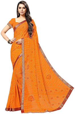 REBOOT FASHIONS Printed Bandhani Georgette Saree(Yellow)