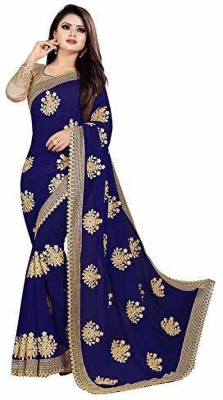 nv patel Embroidered Bollywood Georgette Saree(Blue)