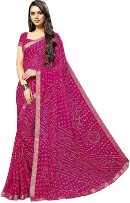 REBOOT FASHIONS Printed Bandhani Georgette Saree(Pink)