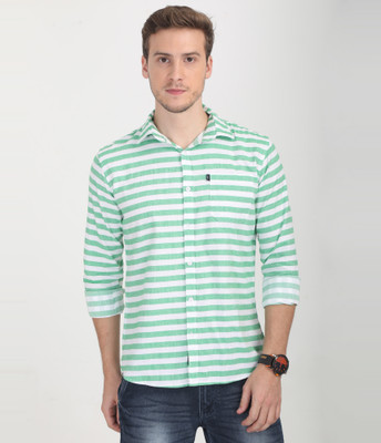 Rope Men Striped Casual Green, White Shirt