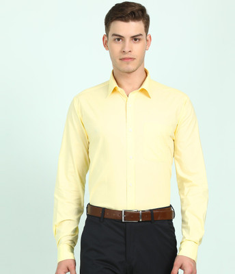 Raymond Men Solid Formal Yellow Shirt
