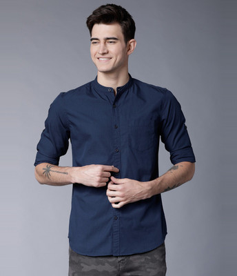 HIGHLANDER Men Solid Casual Blue Shirt