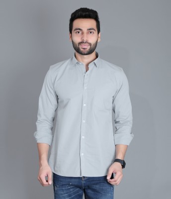 5TH ANFOLD Men Solid Casual Grey Shirt