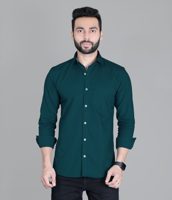 5TH ANFOLD Men Solid Casual Green Shirt