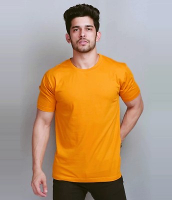 BELTLY Solid Couple Round Neck Orange T-Shirt