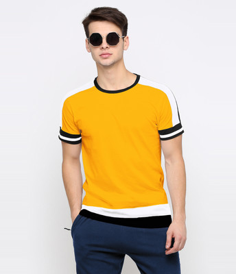 MANIAC Colorblock Men Round Neck White, Black, Yellow T-Shirt