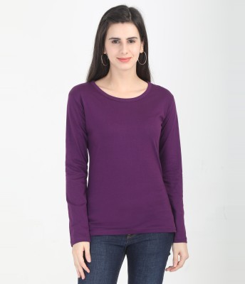 Fleximaa Solid Women Round Neck Purple T-Shirt