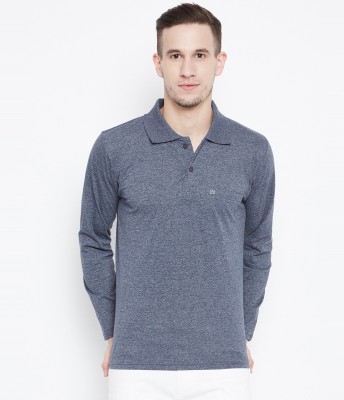 Camey Self Design Men Polo Neck Grey T-Shirt